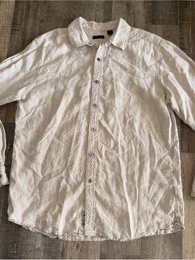 Vintage structure men’s 100% linen Stylish Men's Cream Button-Down Shirt